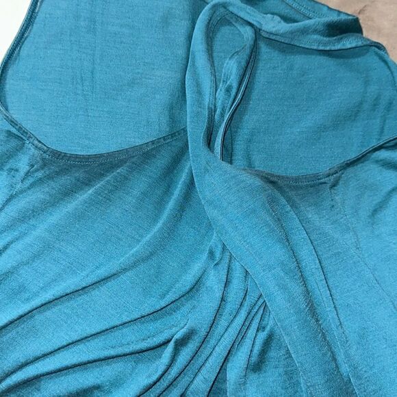 Eileen Fisher M Turquoise Green Pleated Front Scoop Silk Cotton Blend Tank Top - Picture 9 of 11